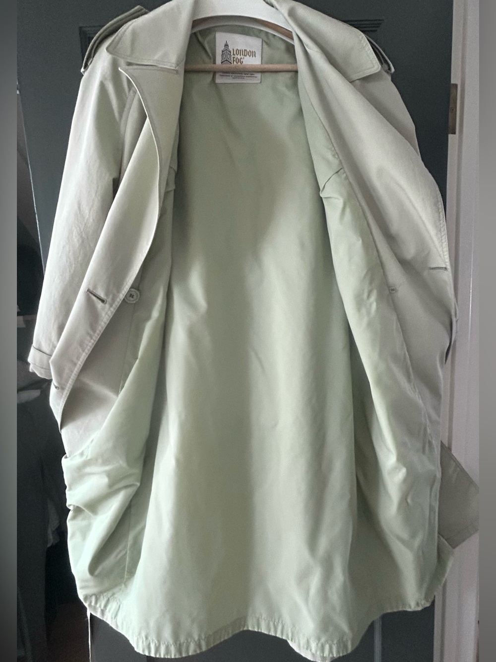 London Fog Vintage Double-Breasted Trench Coat No Lining Light Sage Color Size8p - Picture 6 of 6